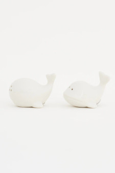 Whale D1945 Salt & Pepper Shaker Set White Ceramic 2.75" H
